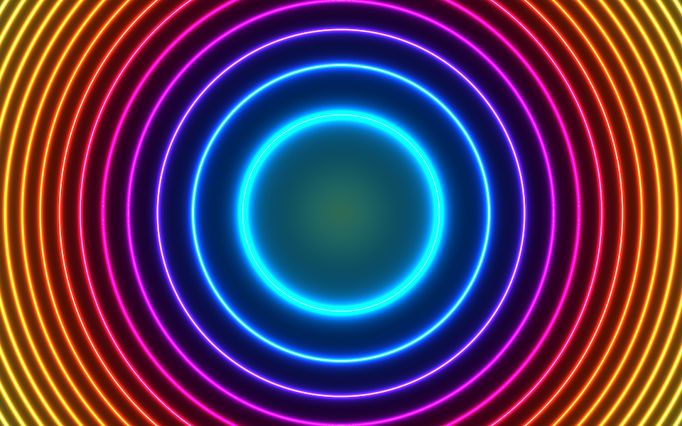 Concentric circles centered on the screen, changing color as they move away from the center.